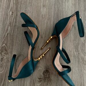 Kurt Geiger Teal Strappy Heels with Gold Accents